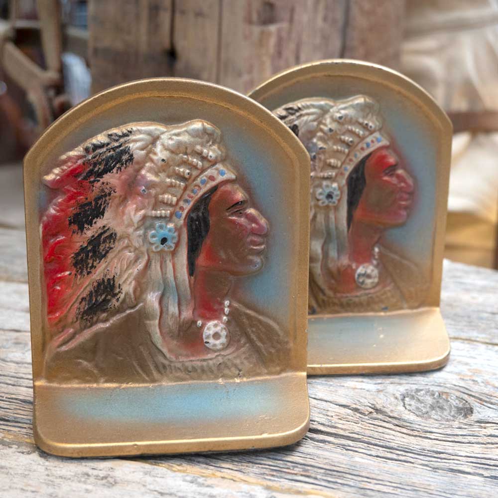 Vintage Indian Chief Brass Bookends