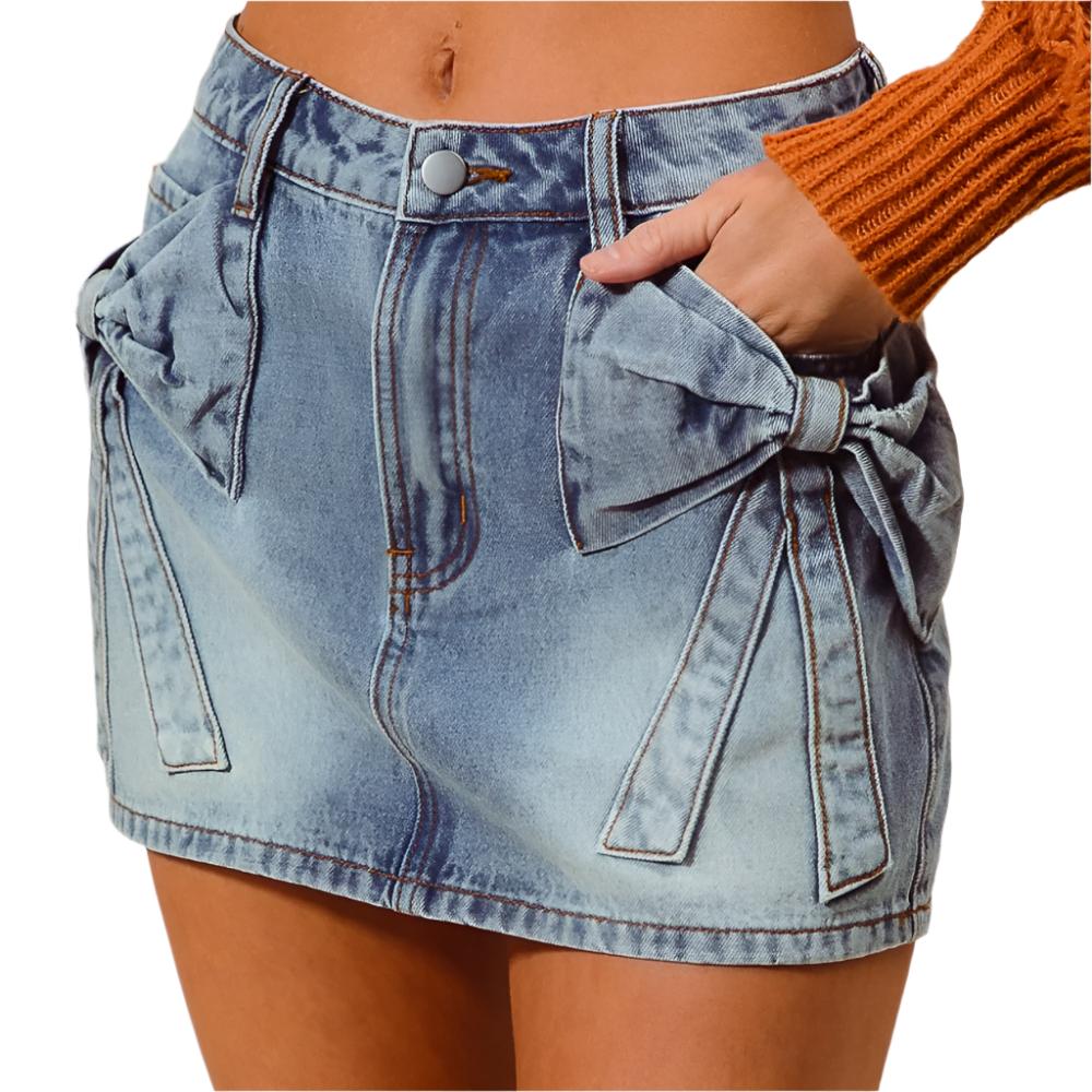 Bow Pocket Denim Mini Skirt WOMEN - Clothing - Skirts So Me   