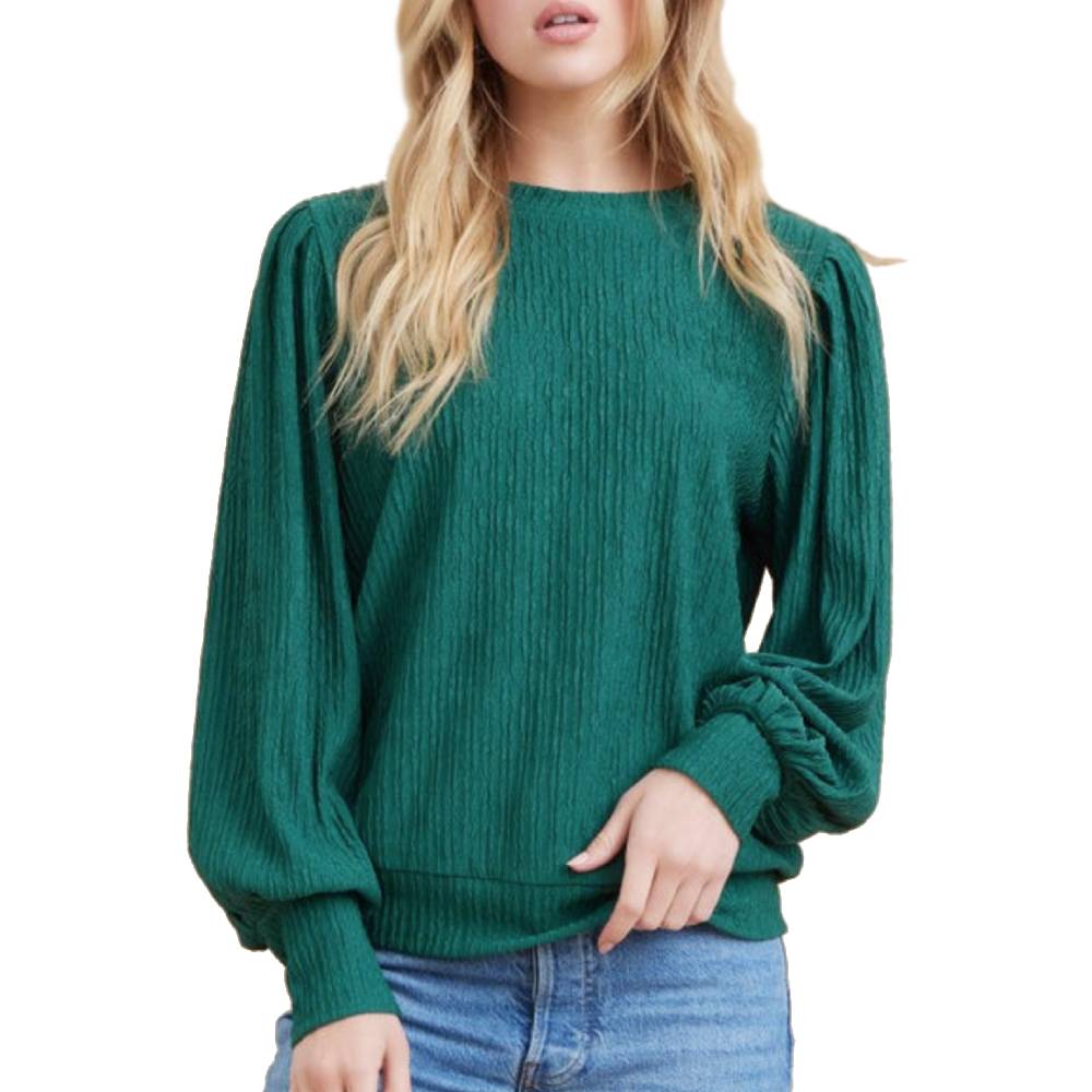Bubble Sleeve Top - Forest Green - FINAL SALE WOMEN - Clothing - Tops - Long Sleeved Jodifl   