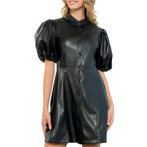 Button Up Leather Dress WOMEN - Clothing - Dresses THML Clothing