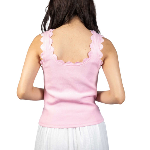 Scalloped Scoop Neck Pink Top WOMEN - Clothing - Tops - Sleeveless Glam