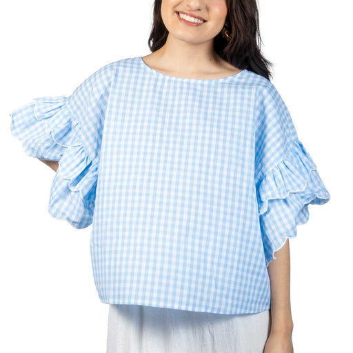 Love & Vine Women's Blue Gingham Ruffle Top WOMEN - Clothing - Tops - Short Sleeved Vine & Love