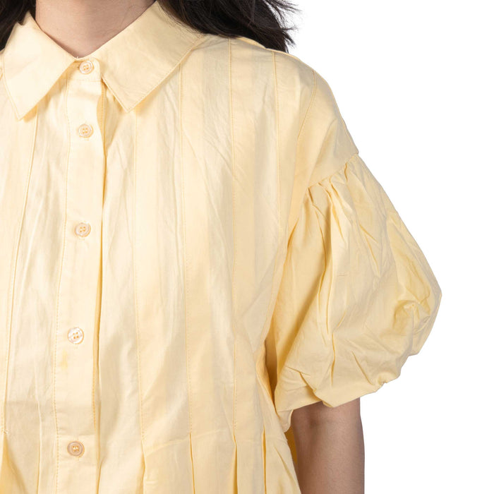 Pleated Bubble Hem Banana Cream Top WOMEN - Clothing - Tops - Short Sleeved En Merci
