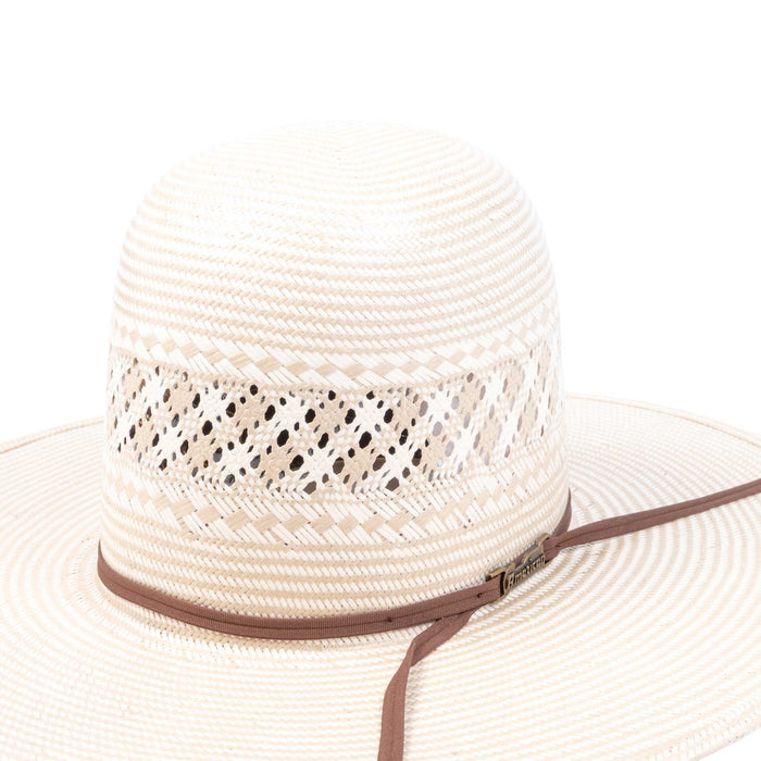 American Two Tone Vented Tan/Ivory Open Crown Straw Hat - 4 1/4" HATS - STRAW HATS American Hat Co.