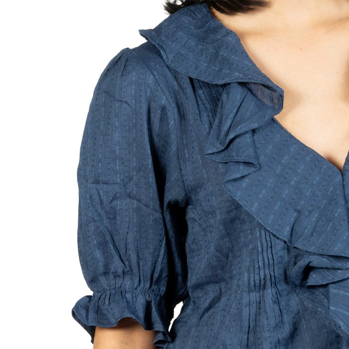 Navy Cotton Ruffle Top WOMEN - Clothing - Tops - Short Sleeved By Together