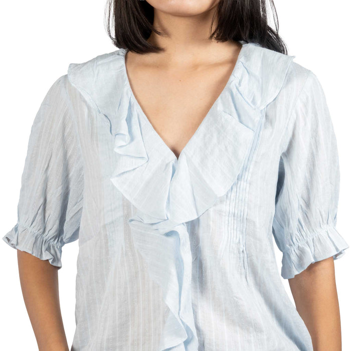 Powder Blue Cotton Ruffle Top