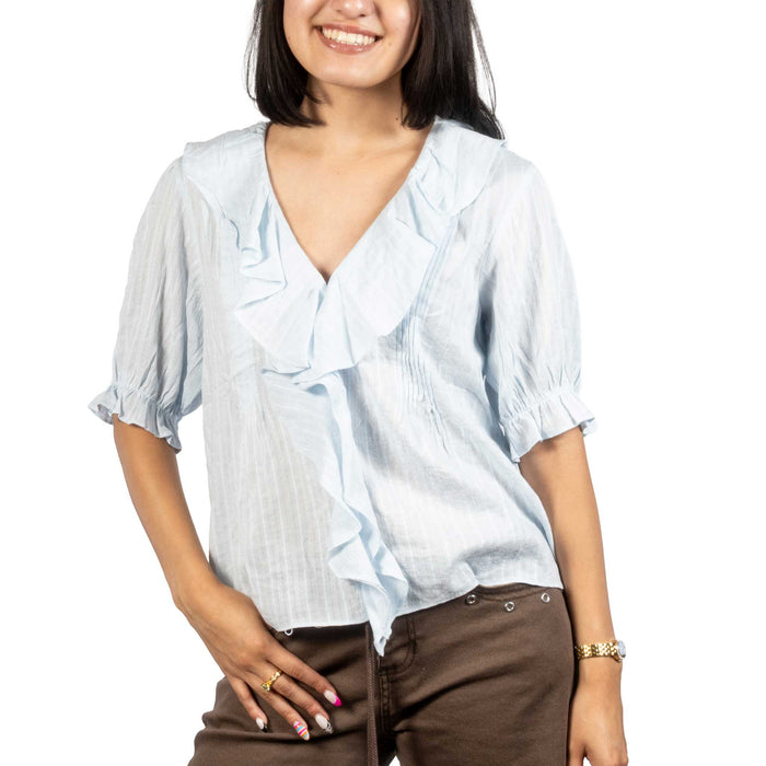 Powder Blue Cotton Ruffle Top