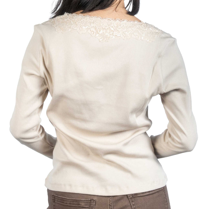Dylan Remi V-Neck Lace Trim Natural Top