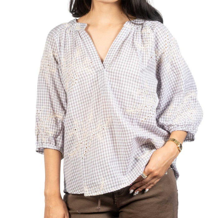 Dylan Gwynn Embroidered Gingham Top