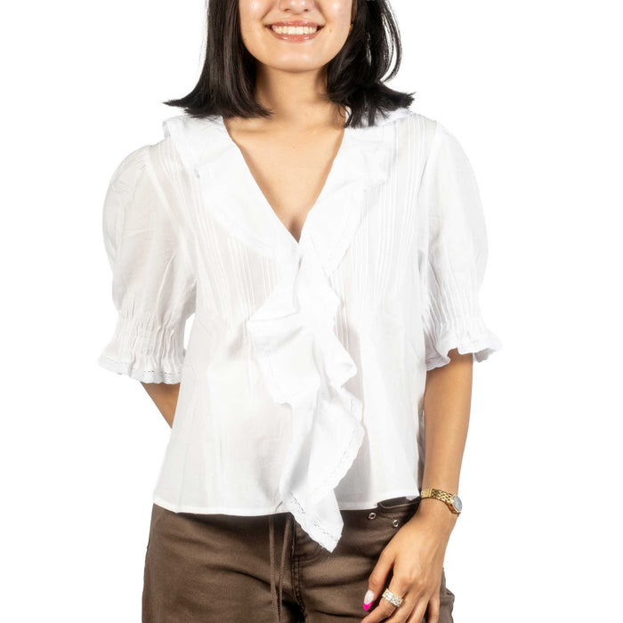 Dylan Elle Ruffle Detail White Top