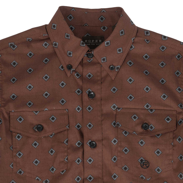 Roper Boy's Poplin Diamond Print Western Shirt