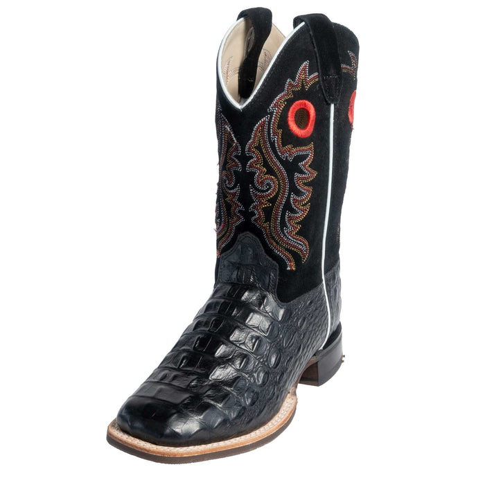 Old West Kid's Black Faux Gator Square Toe Boot
