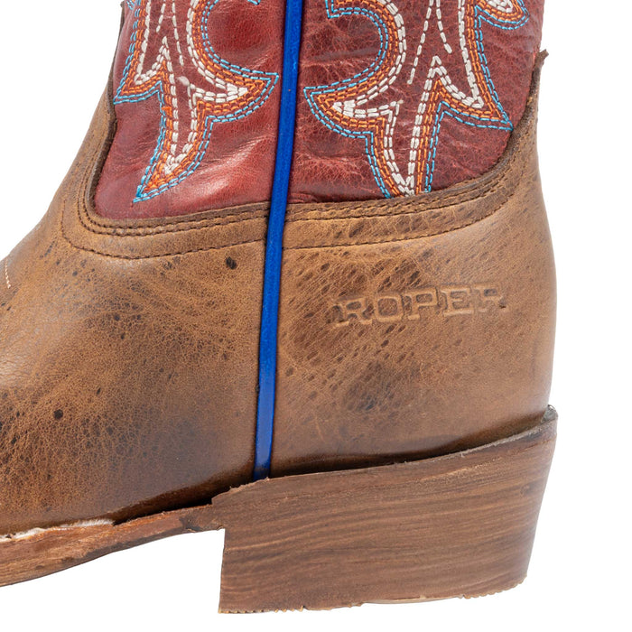 Roper Youth Cutter Burnish Brown Leather Western Boot