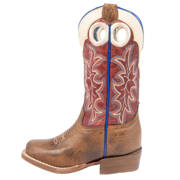 Roper Youth Cutter Burnish Brown Leather Western Boot