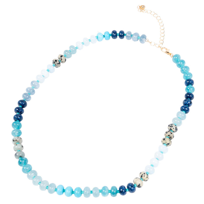 Natural Agate Glass Bead Necklace - Blue