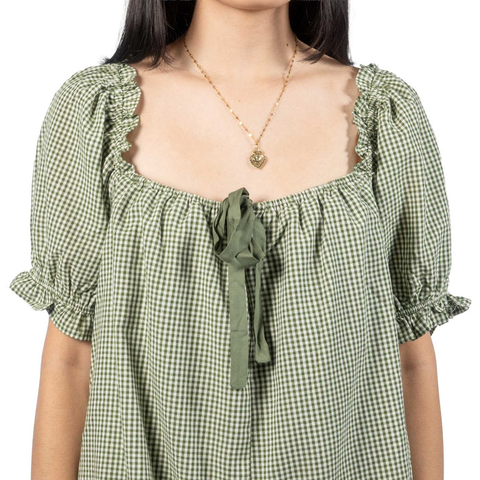 Olive Green Gingham Romper WOMEN - Clothing - Jumpsuits & Rompers Needii