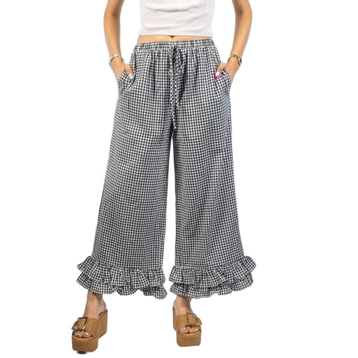 Gingham Ruffled Hem Cropped Black Pant WOMEN - Clothing - Pants & Leggings Vine & Love
