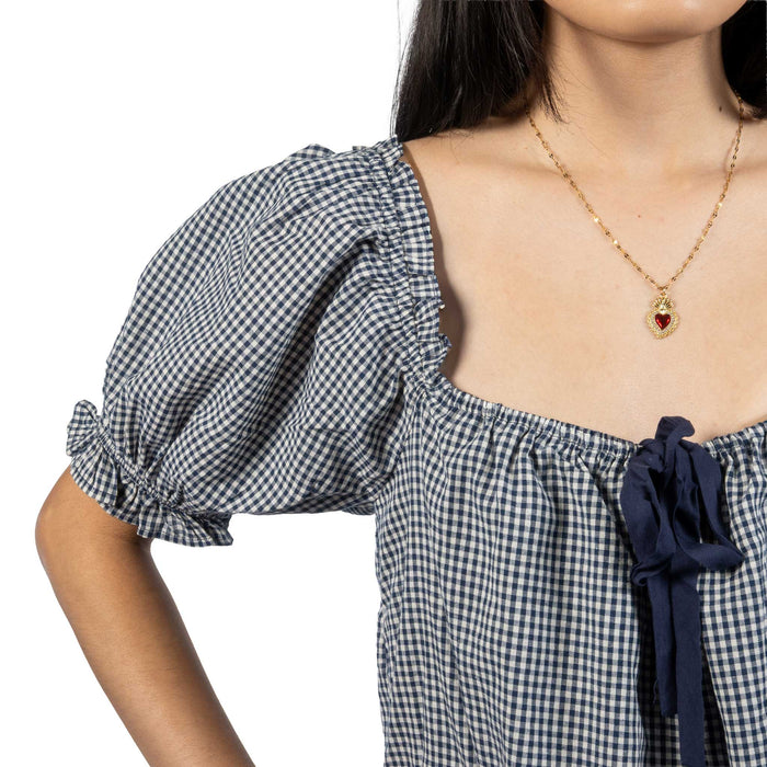 Navy Gingham Romper WOMEN - Clothing - Jumpsuits & Rompers Needii