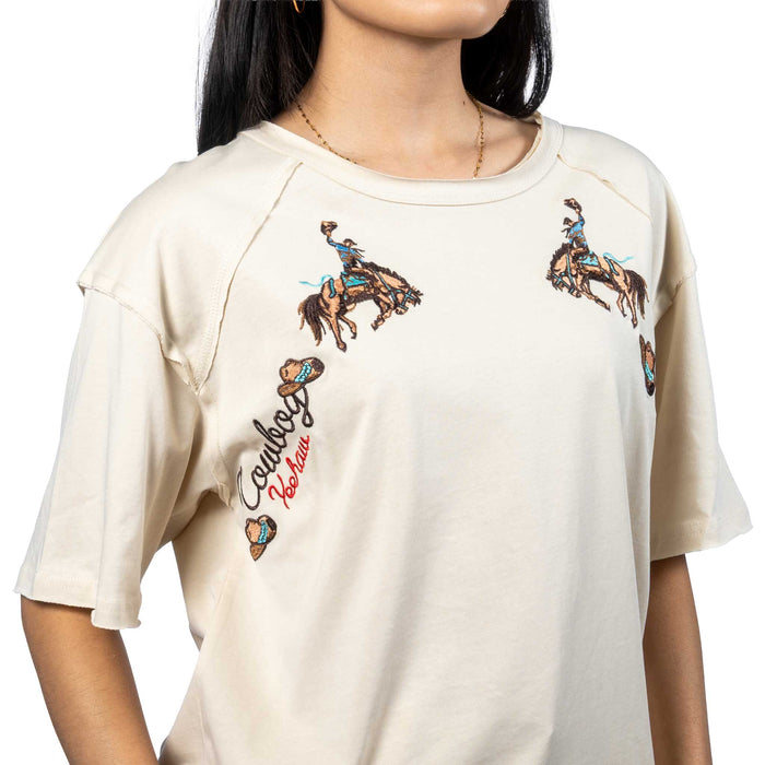 Bronc Embroidered Sand Top WOMEN - Clothing - Tops - Short Sleeved Lucky & Blessed