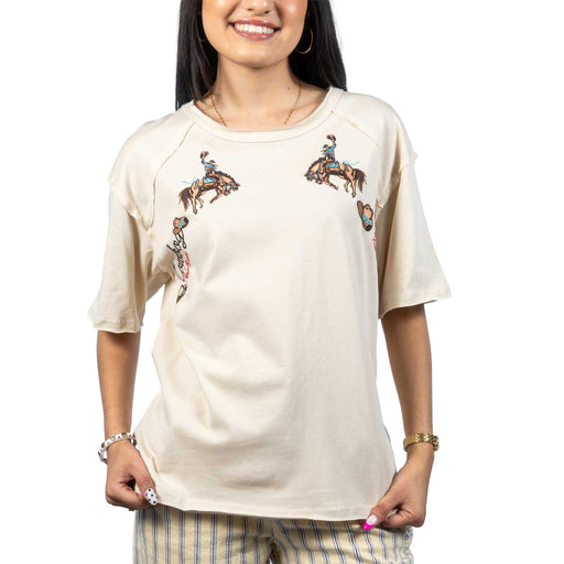 Bronc Embroidered Sand Top WOMEN - Clothing - Tops - Short Sleeved Lucky & Blessed