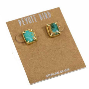 Gold Plated Square Turquoise Stud Earrings WOMEN - Accessories - Jewelry - Earrings Peyote Bird Designs C  