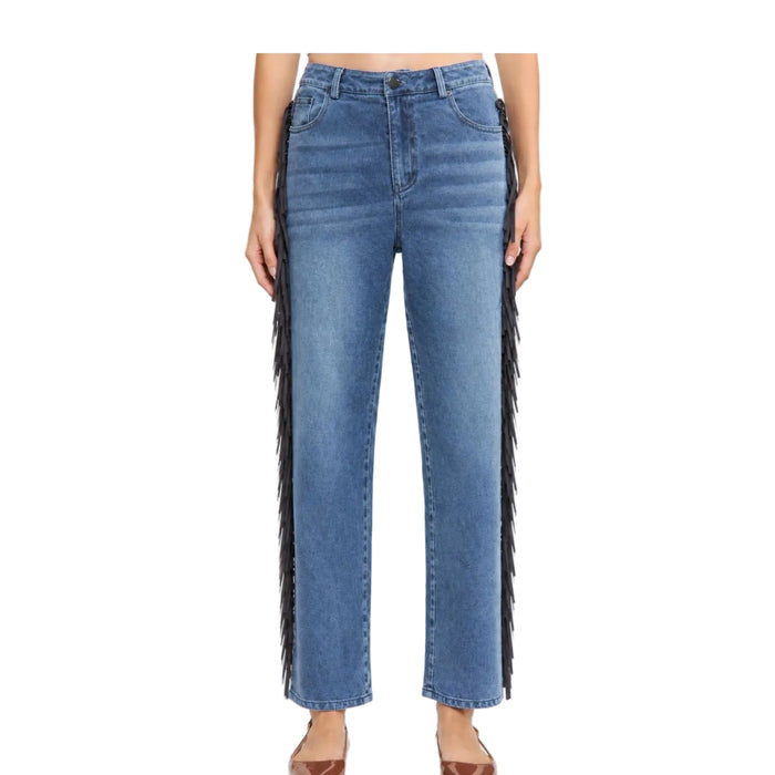 Camellia Women's Fringe Trim High Rise Jeans