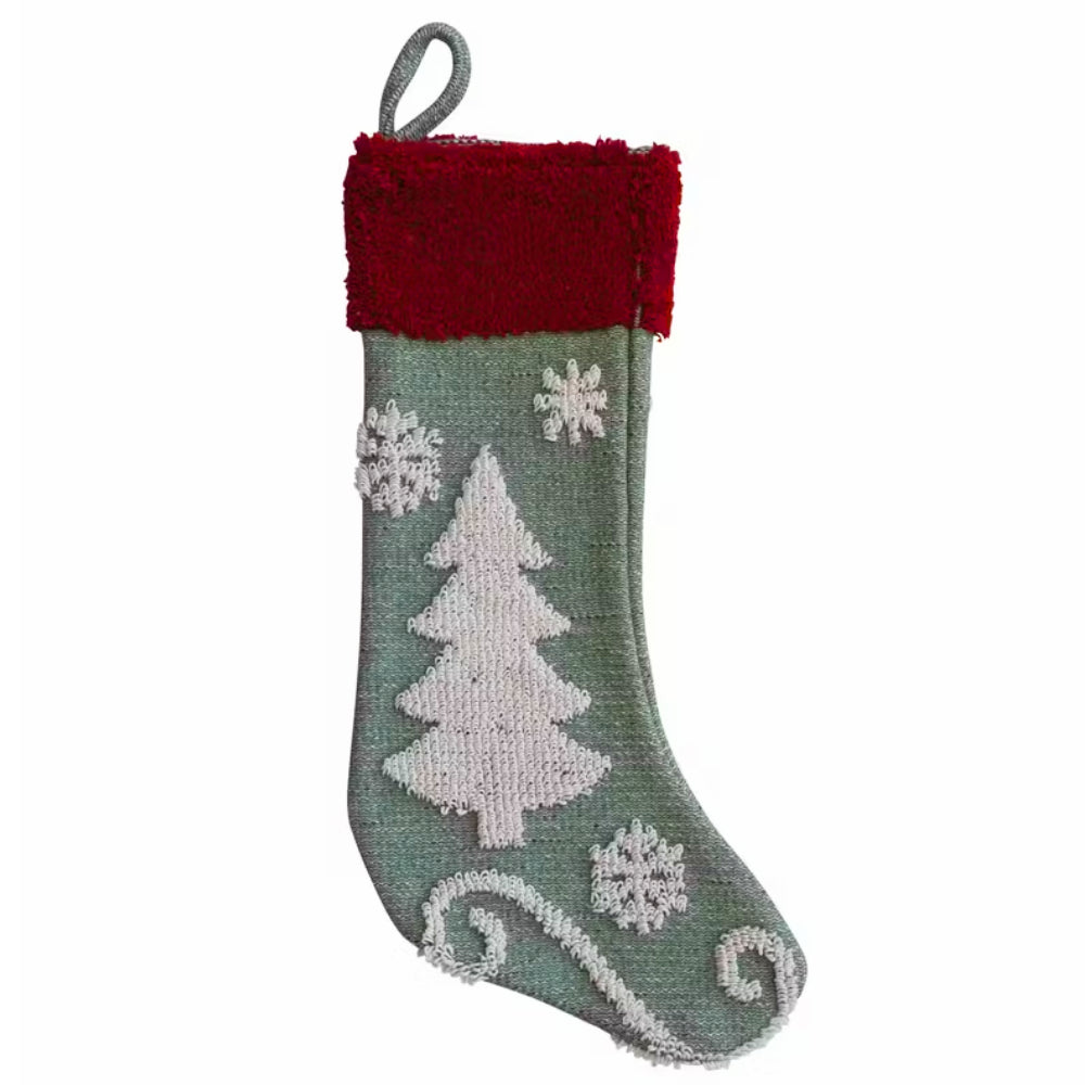 Chenille Tree & Snowflakes Stocking HOME & GIFTS - Home Decor - Seasonal Decor Creative Co-Op   