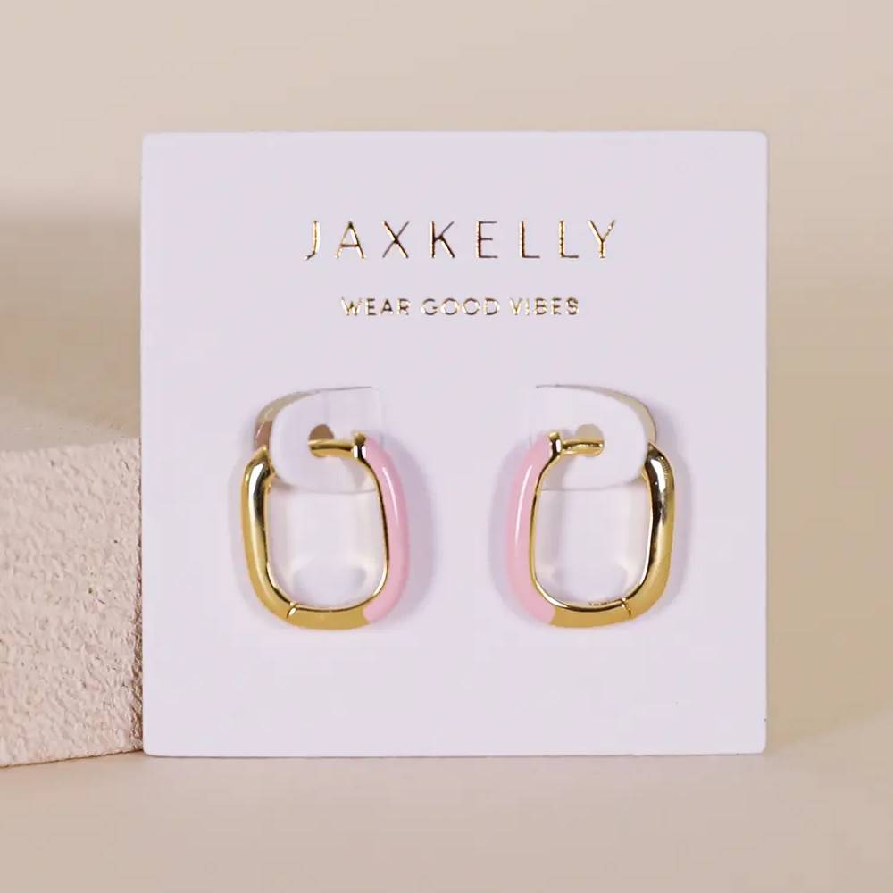 Color Dipped Petal Pink Rectangle Hoop Earrings WOMEN - Accessories - Jewelry - Earrings JaxKelly   