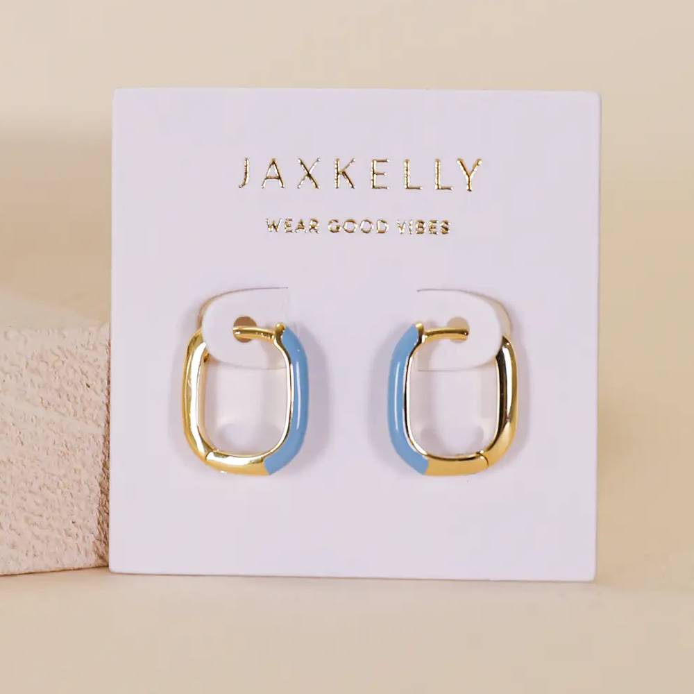 Color Dipped Bermuda Blue Rectangle Hoop Earrings WOMEN - Accessories - Jewelry - Earrings JaxKelly   