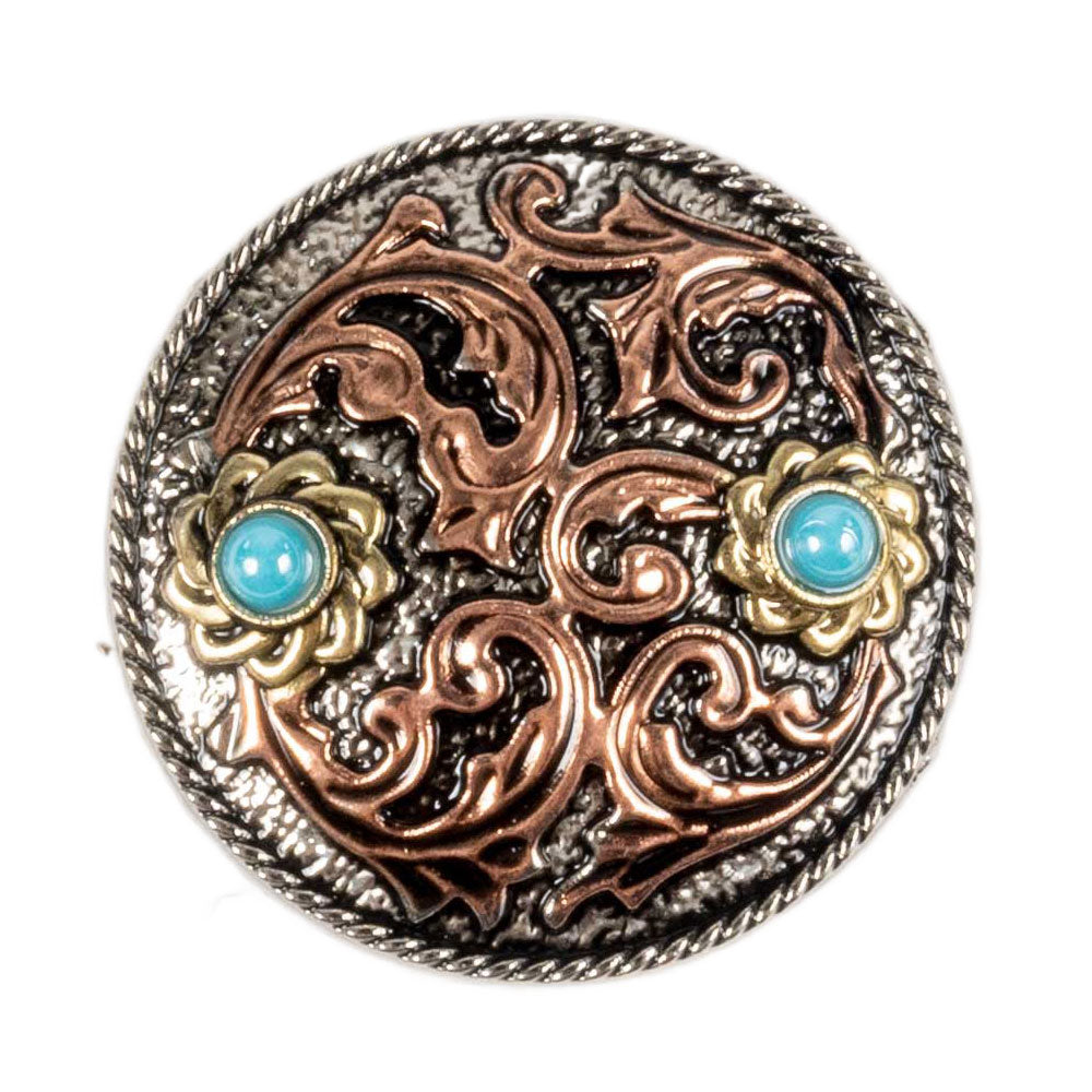 Friona Floral Tri-Color With Turquoise 1 1/2" Concho Tack - Conchos & Hardware - Conchos Teskey's Chicago Screw  