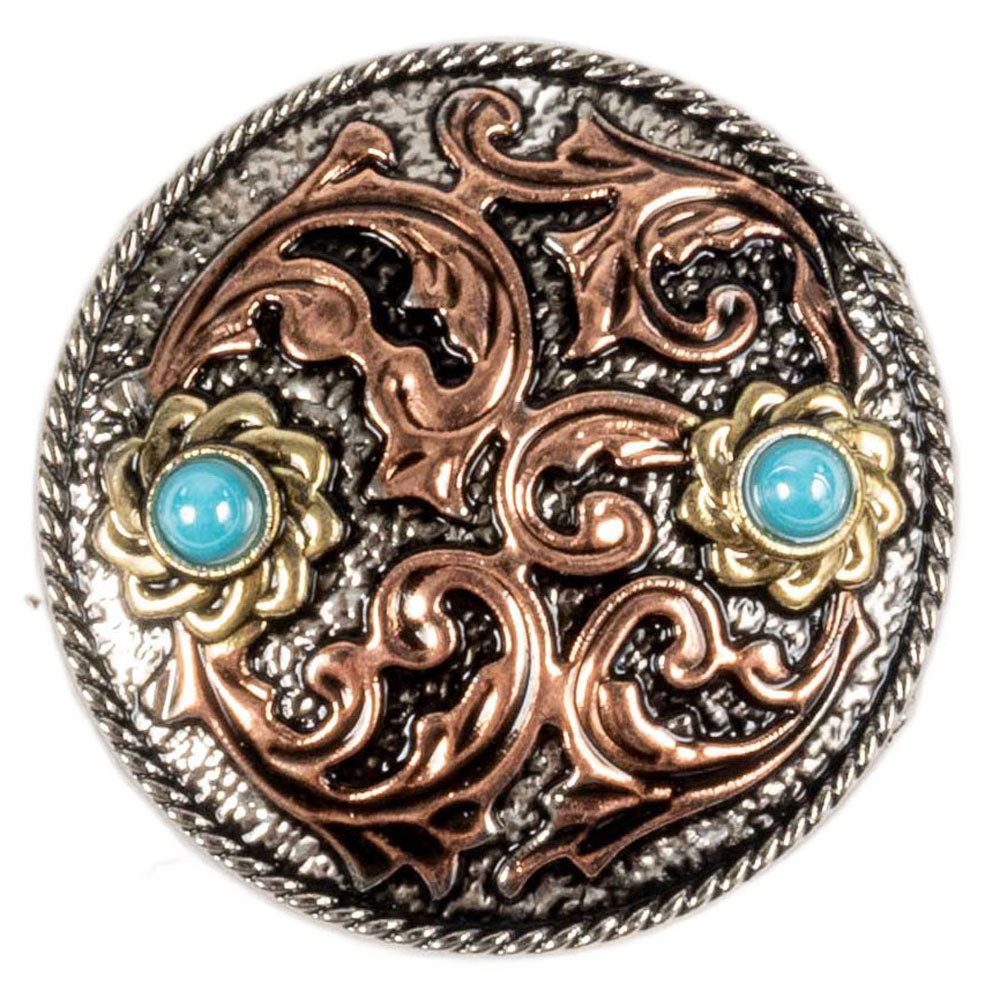 Friona Floral Tri-Color Concho With Turquoise Tack - Conchos & Hardware - Conchos MISC   