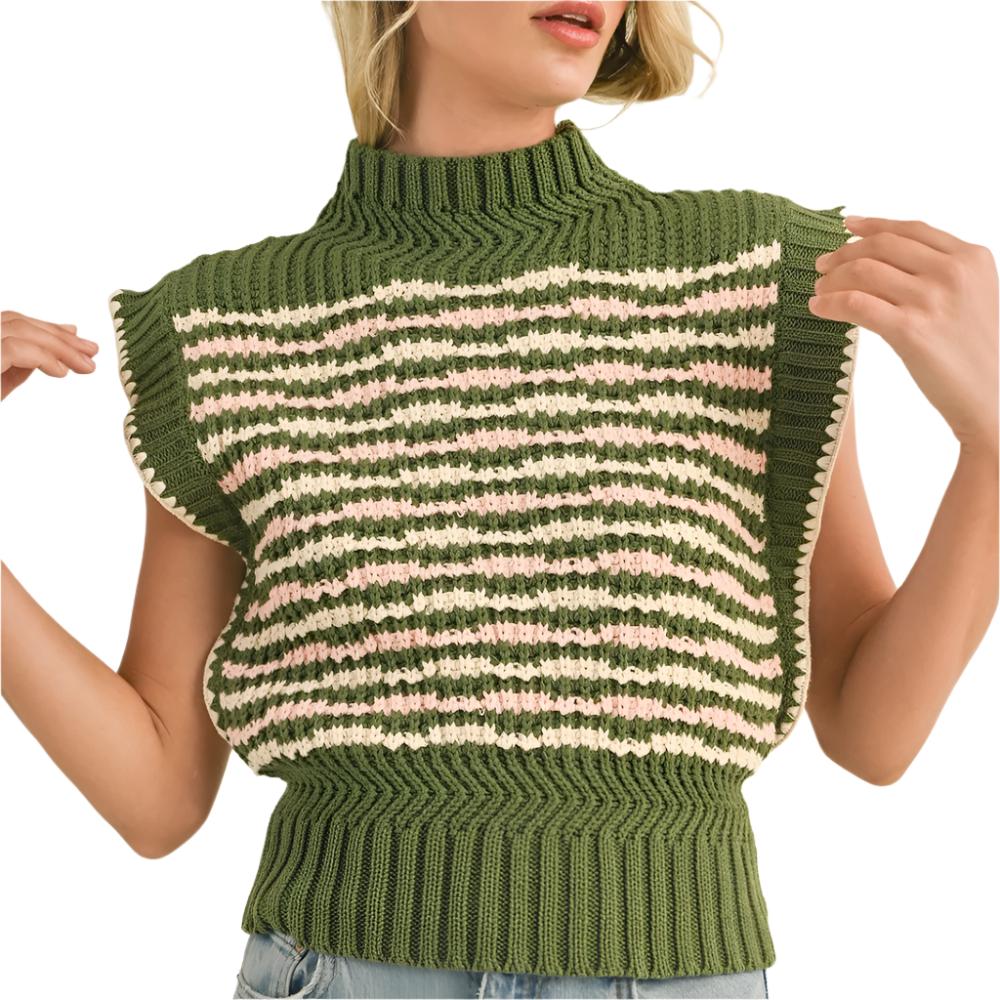 Contrast Stitch Mock Neck Sweater Top WOMEN - Clothing - Tops - Short Sleeved En Merci   