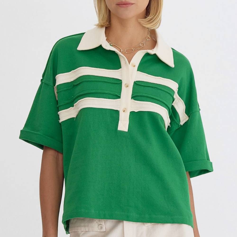 Contrast Trim Collared Top WOMEN - Clothing - Tops - Short Sleeved Entro   