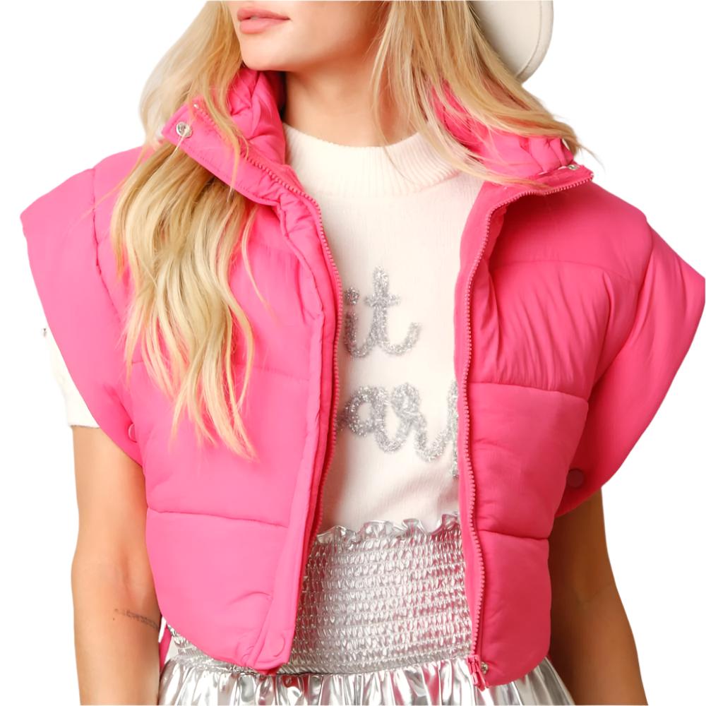 Cropped Puffer Vest WOMEN - Clothing - Outerwear - Vests Peach Love California   