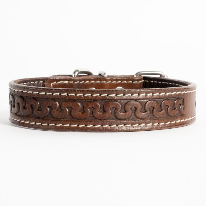 Snake Pattern Chocolate Leather Dog Collar