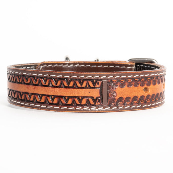 V-Pattern Tooled Leather Dog Collar