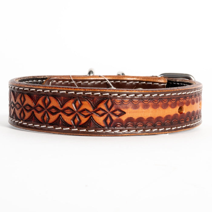Cross Tooled Leather Dog Collar