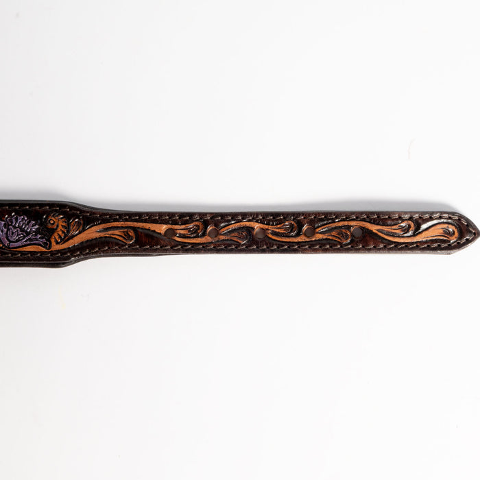 Metallic Floral Leather Dog Collar With Engraved Buckle