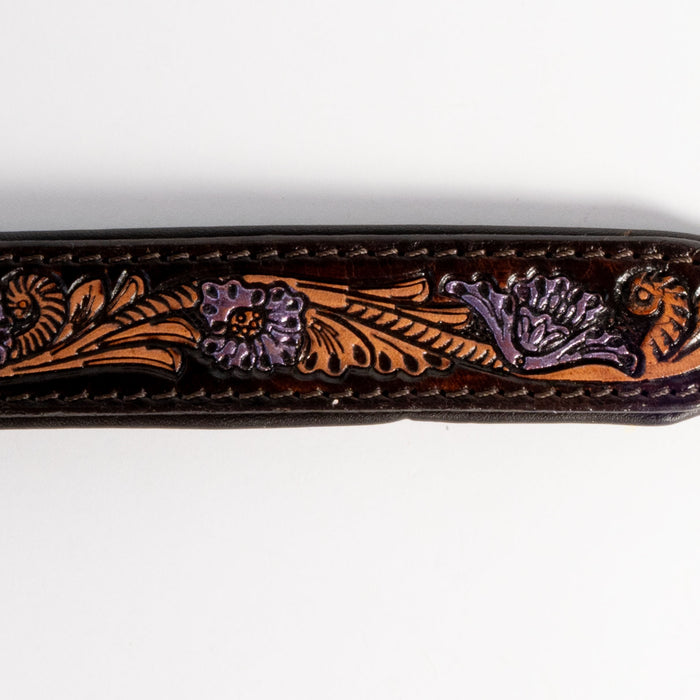 Metallic Floral Leather Dog Collar With Engraved Buckle