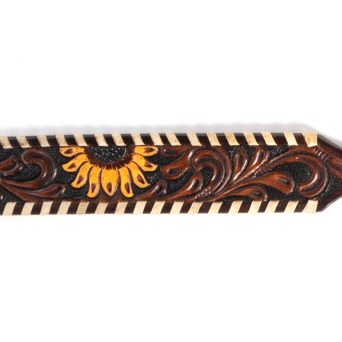 Sunflower Tooled Leather Dog Collar With Engraved Buckle