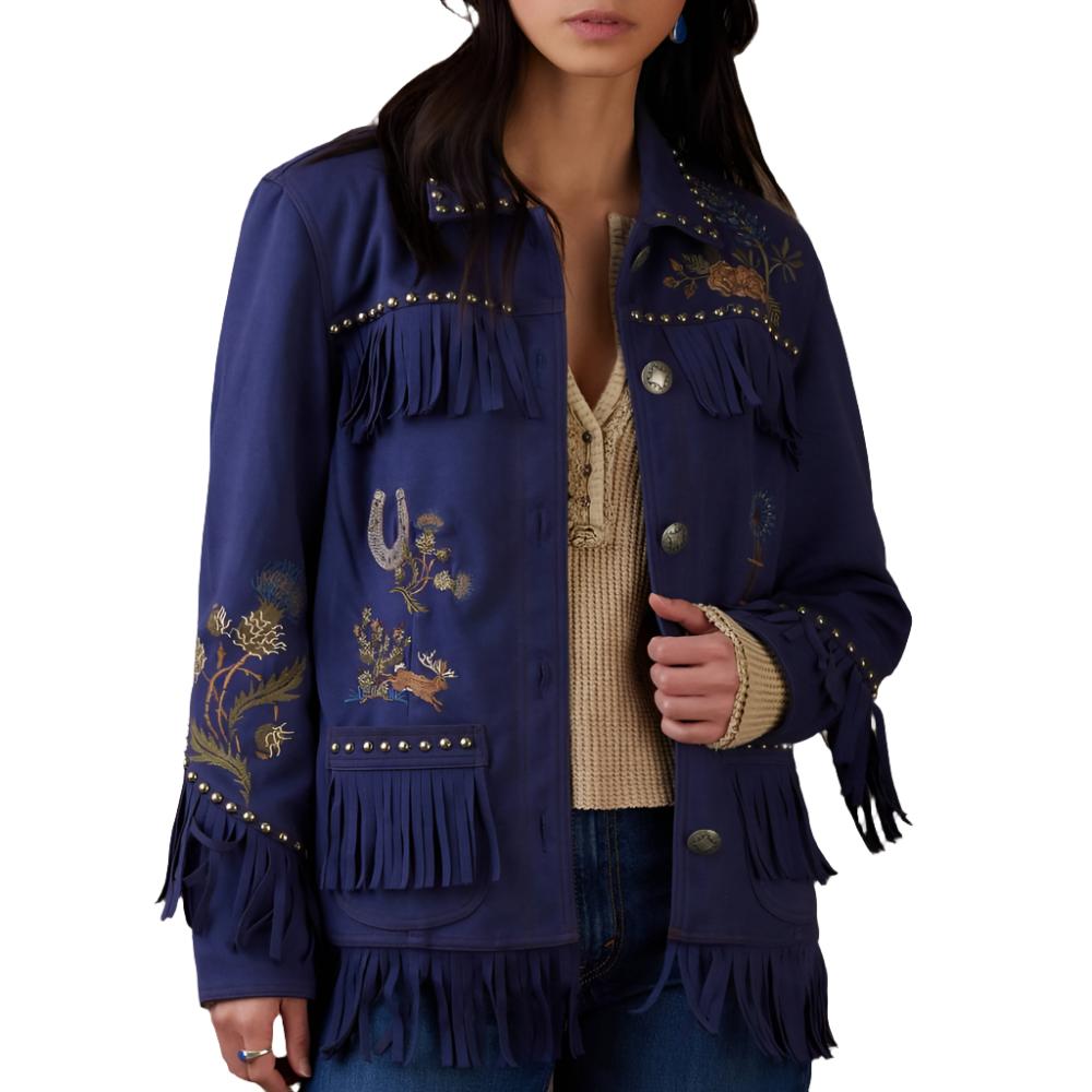 Double sale D denim jacket with fringe