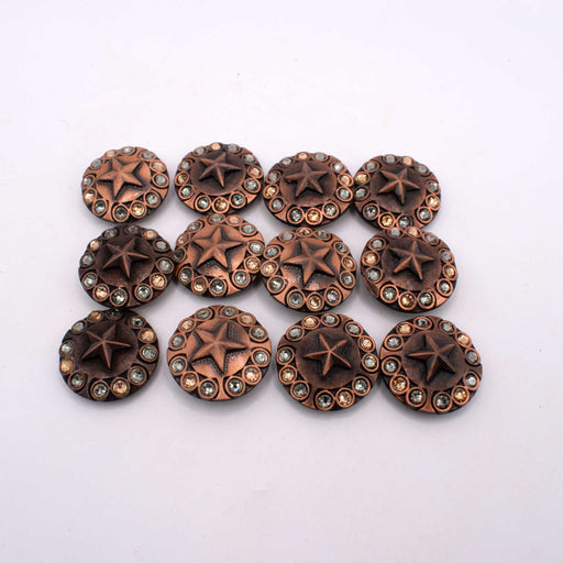 NEW 1" Brass Star Rhinestone Concho Set Of 12 Sale Barn TESKEY'S
