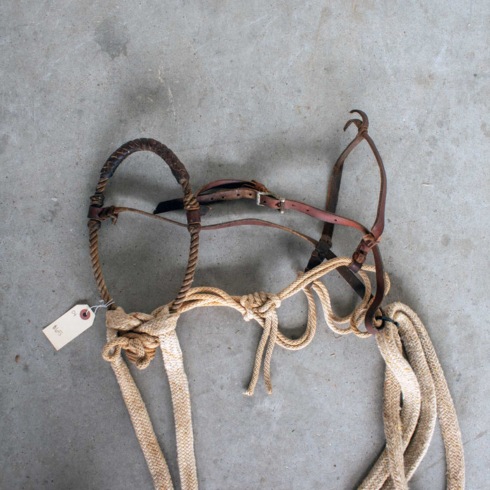 Used Handmade Rope Noseband Halter With Braided Split Reins Sale Barn Misc