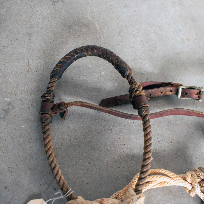 Used Handmade Rope Noseband Halter With Braided Split Reins Sale Barn Misc