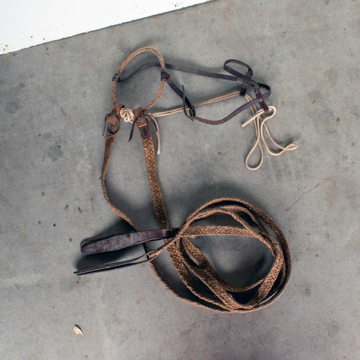 Used Handmade Rope Noseband Breaking Rig With Braided Split Reins Sale Barn Misc