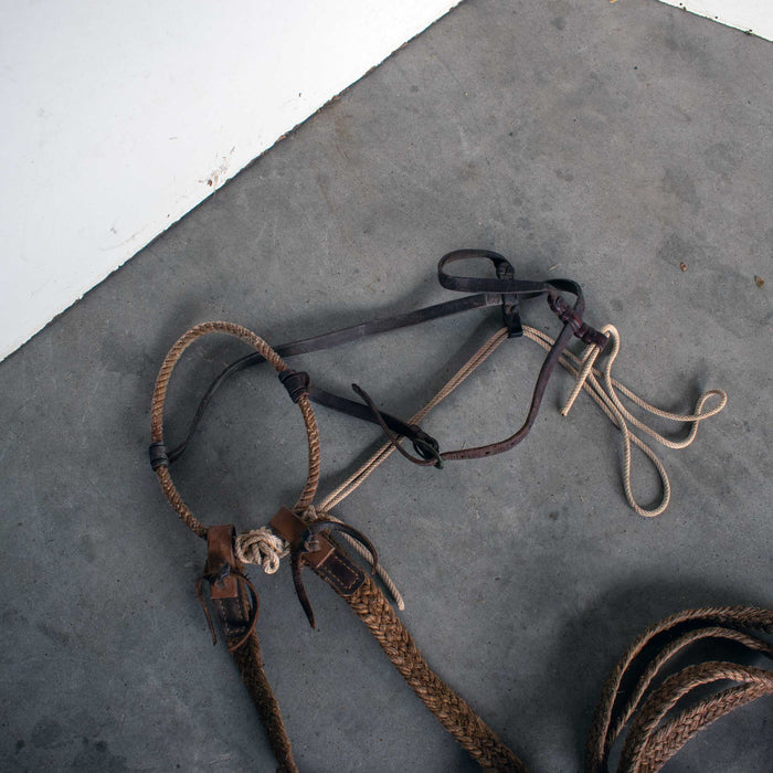 Used Handmade Rope Noseband Halter With Braided Split Reins Sale Barn Misc