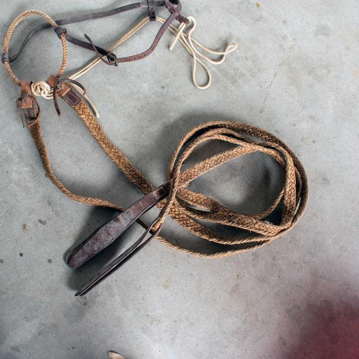 Used Handmade Rope Noseband Halter With Braided Split Reins Sale Barn Misc