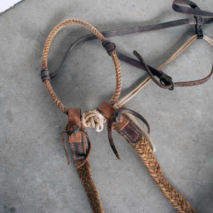 Used Handmade Rope Noseband Halter With Braided Split Reins Sale Barn Misc