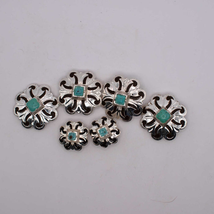 NEW Turquoise Rhinestone Silver Concho Set Of 6 Sale Barn TESKEY'S