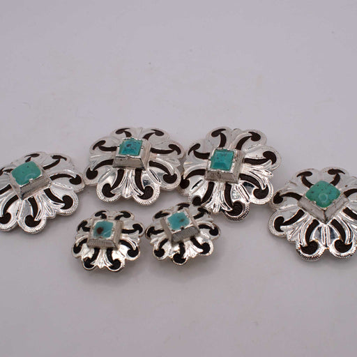 NEW Turquoise Rhinestone Silver Concho Set Of 6 Sale Barn TESKEY'S